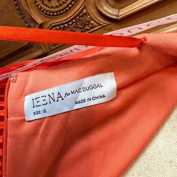 NWT Mac Duggal 26729 [12] Pleated Ruffled Cap Sleeve Cut Out Lace Up Gown Orange - Picture 10 of 12